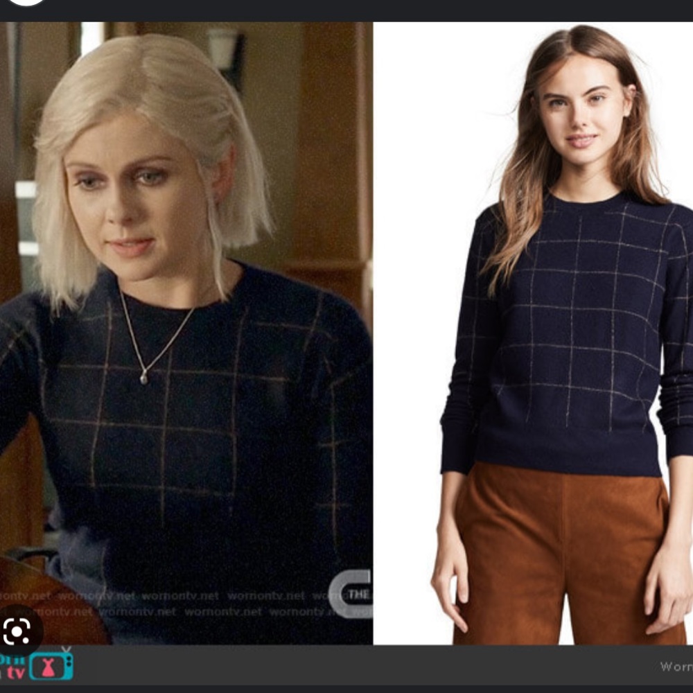 Vince Cashmere checkered window pane sweater Izombie Liv Moore Elena Gilbert